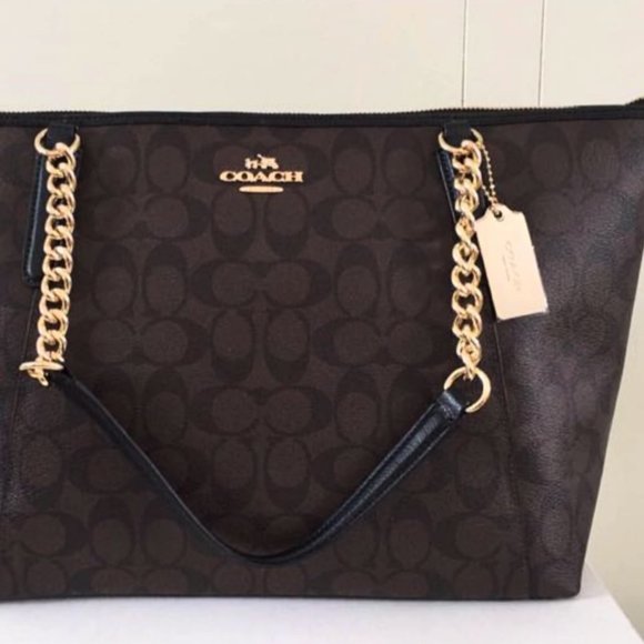 NEW Coach Signature Gold Chain Shoulder Bag Tote - Picture 7 of 8